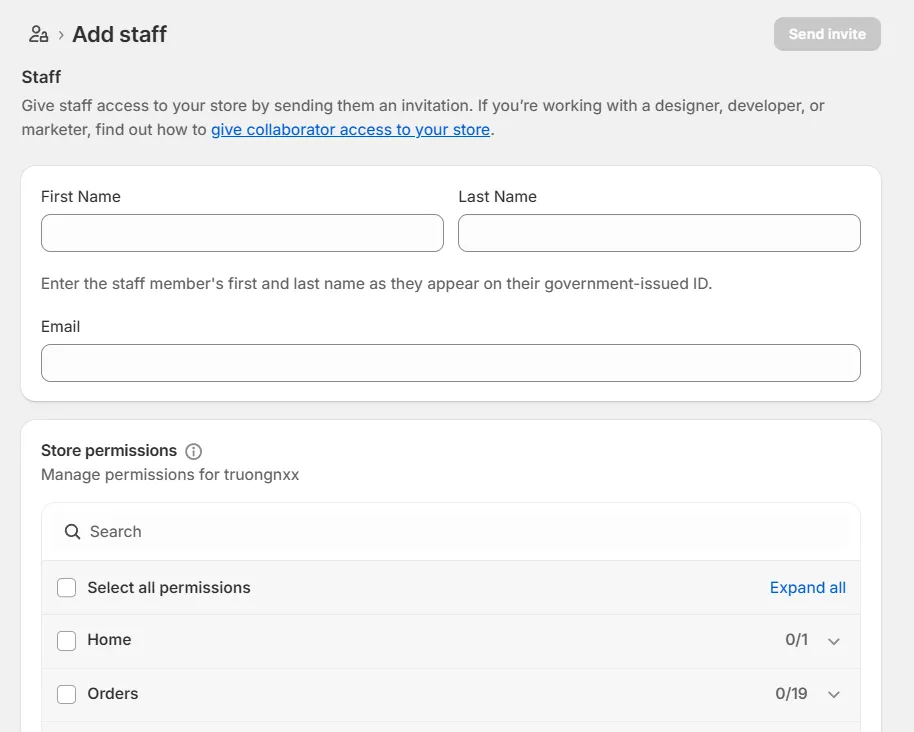 Enter the staff information on Shopify