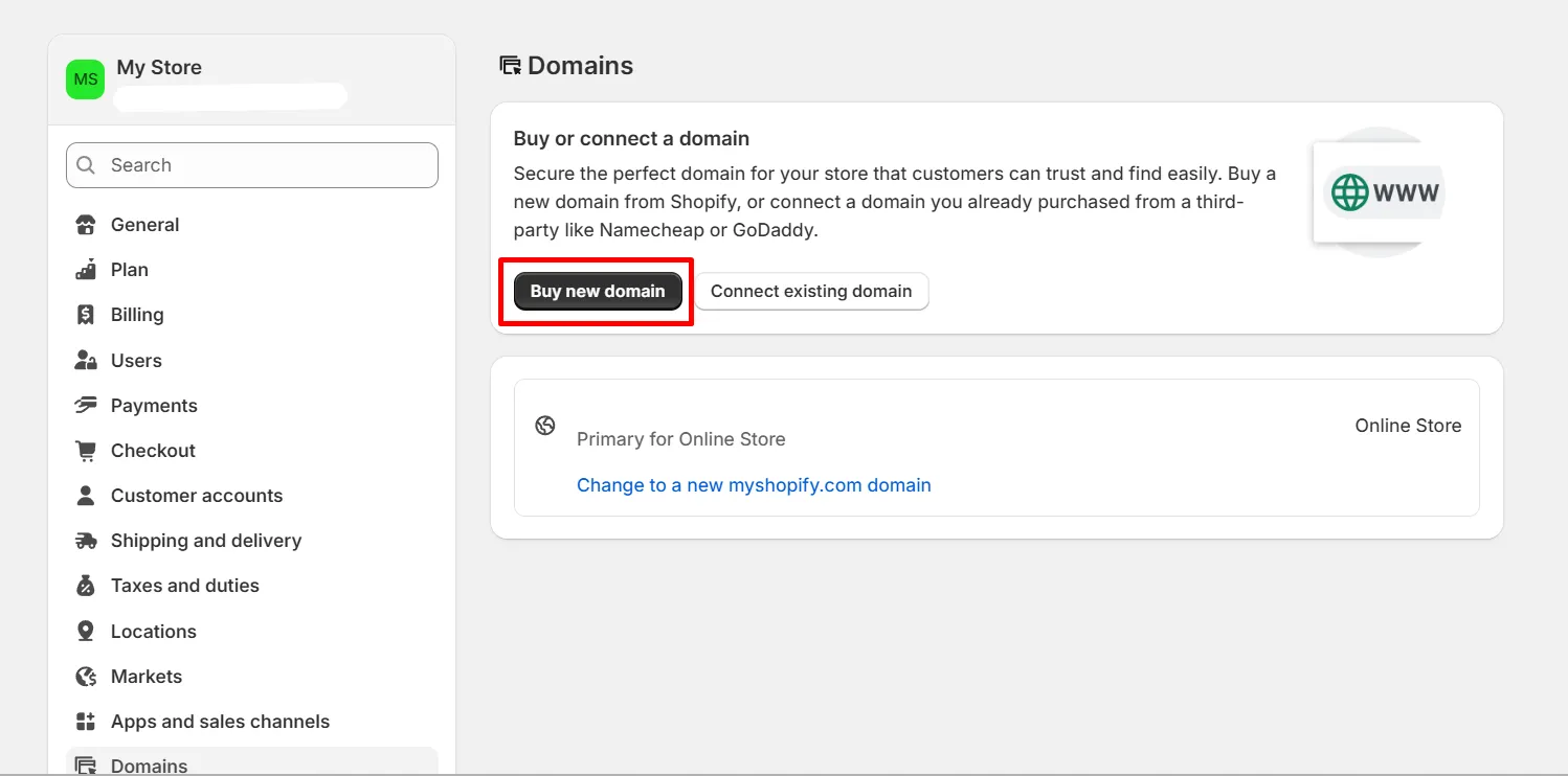 Buy new domain on Shopify