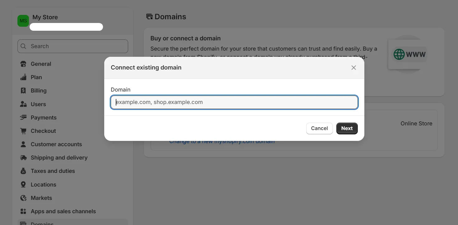 Connect existing domain to your Shopify store