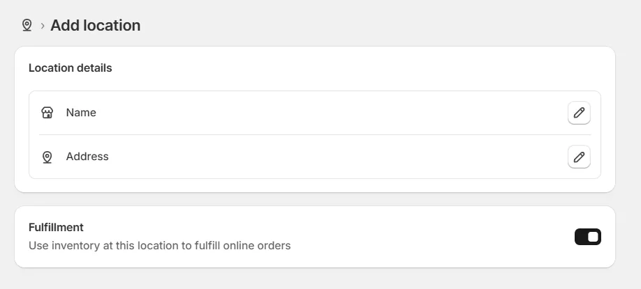 Fill in the Shopify location details