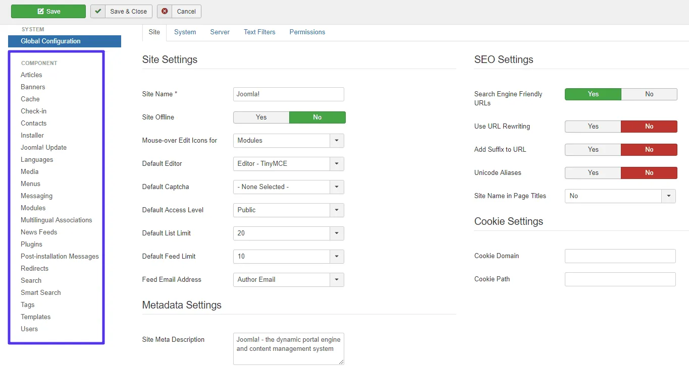 Joomla Dashboard