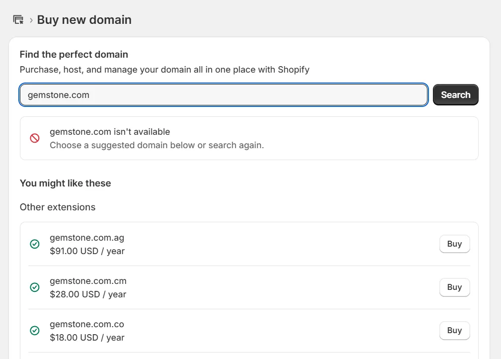 Search available domain on Shopify