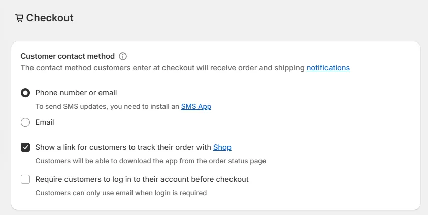 Shopify checkout customer contact method