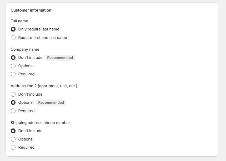 Shopify checkout customer information