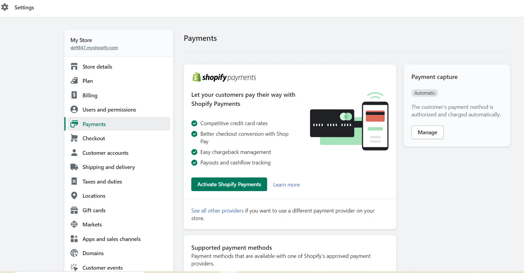 Activate Shopify payments