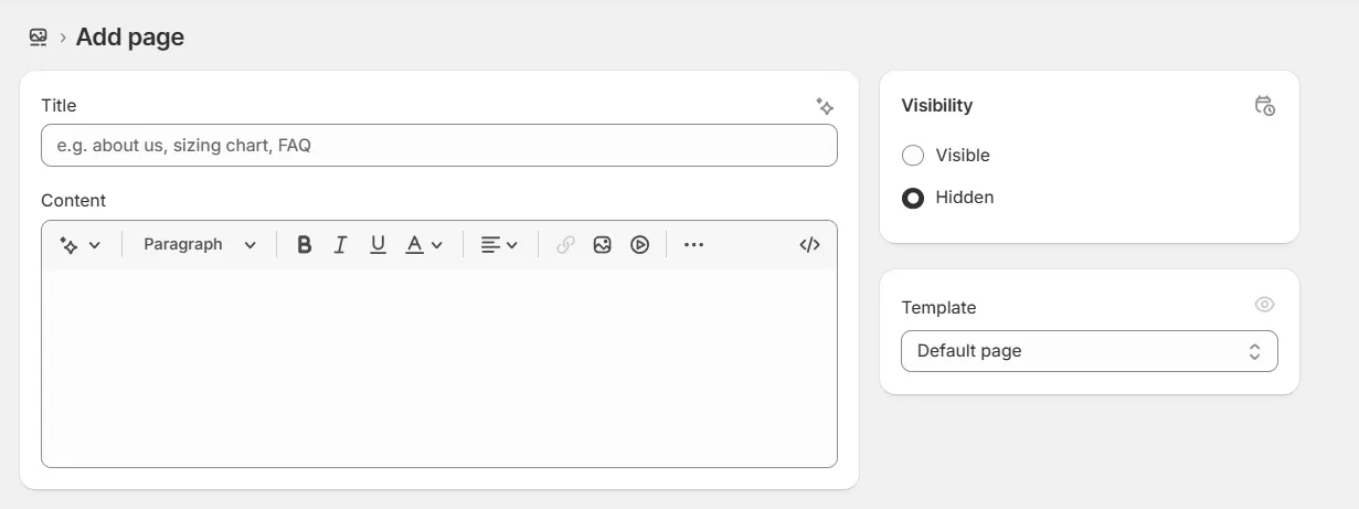 Fill in Shopify page description