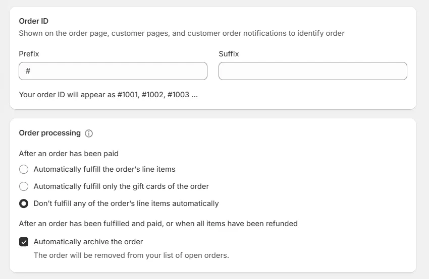 Fill in order ID and processing