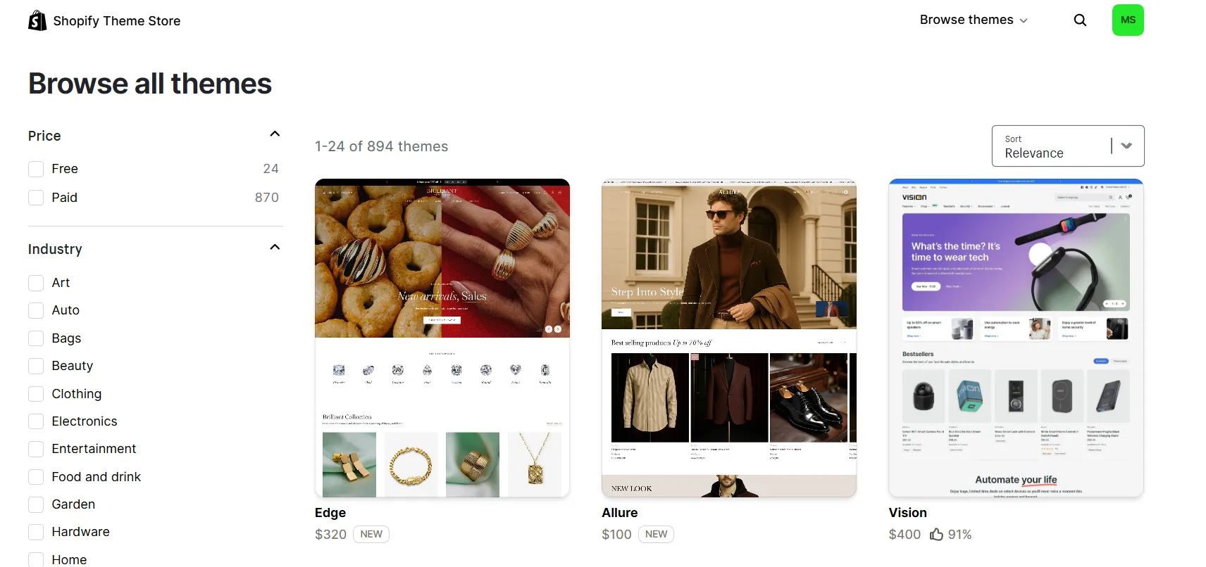 Shopify theme store