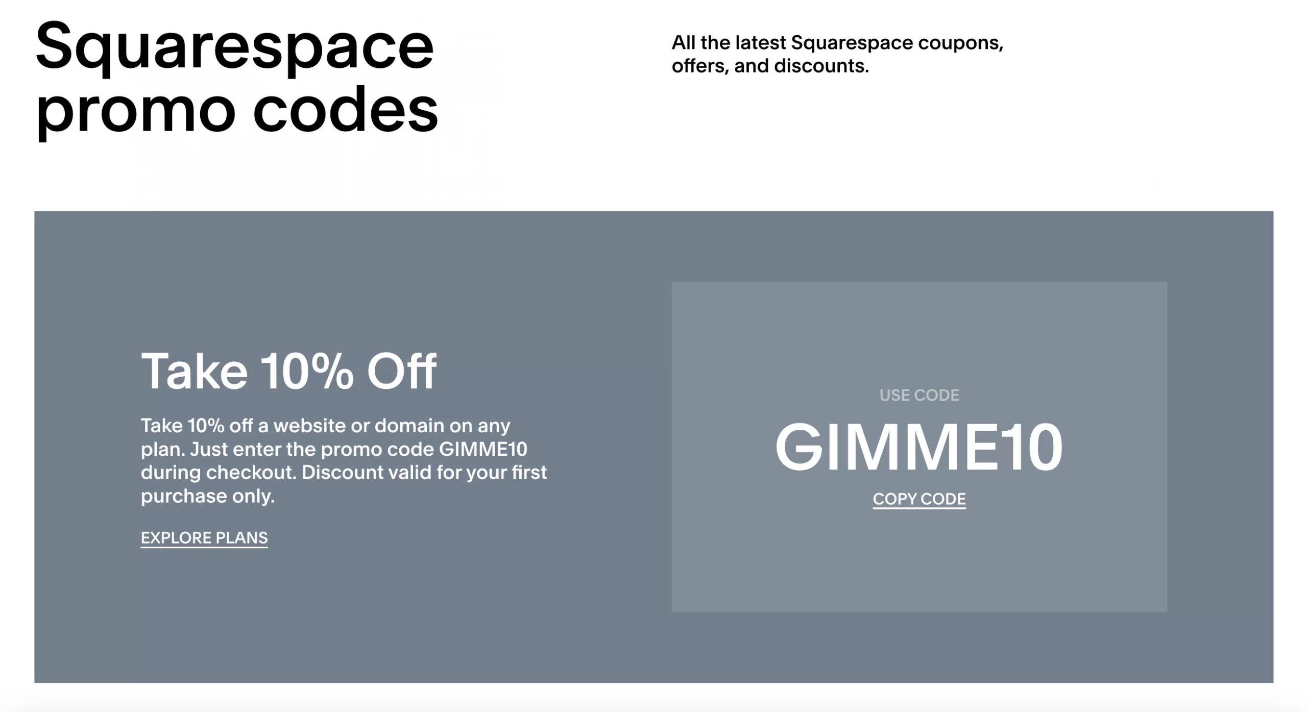 Promotion code apply for all Squarespace pricing plan