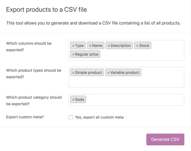 WooCommerce Export CSV Categories