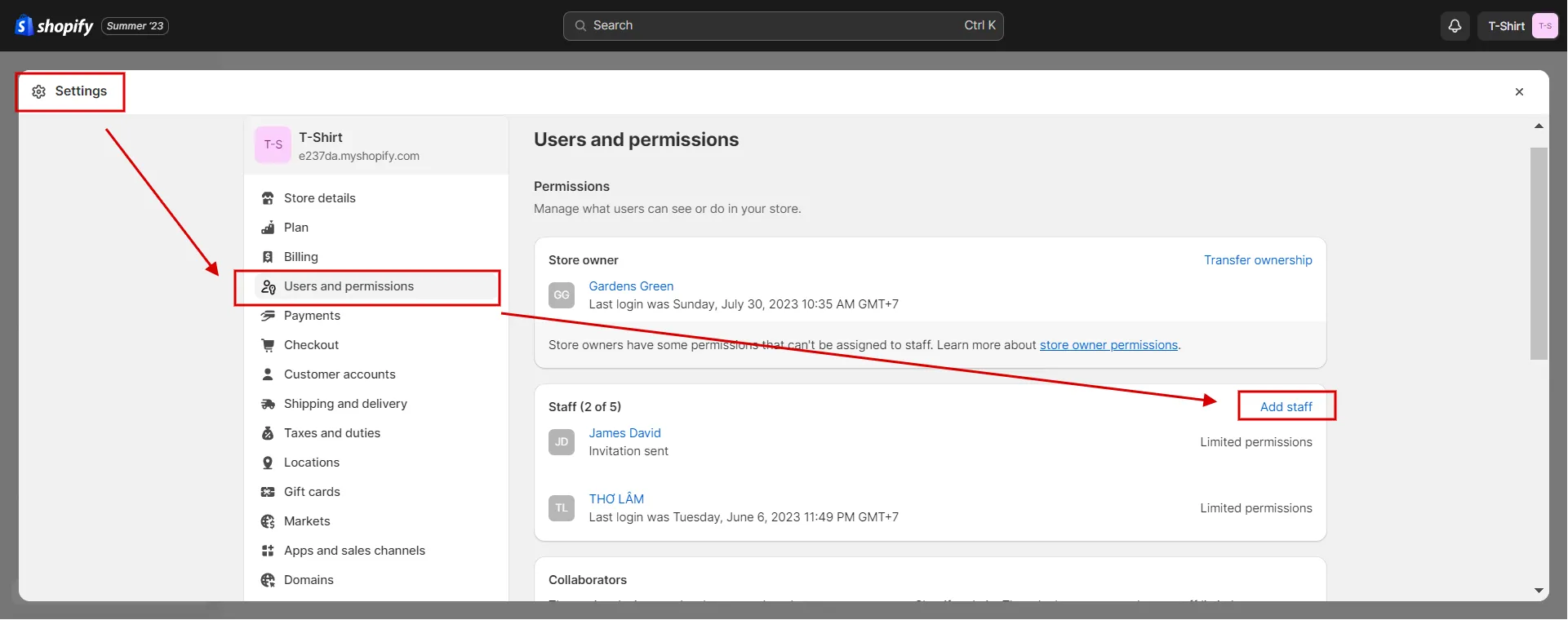 How to give someone on staff permissions to the Shopify