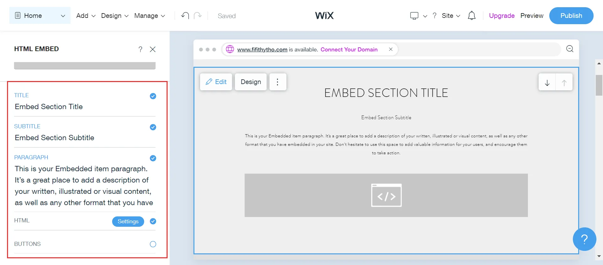 Customize HTML embed section
