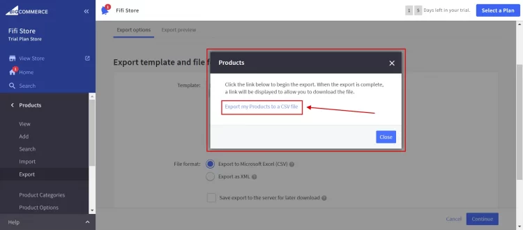 Click Export my Products to a CSV file.