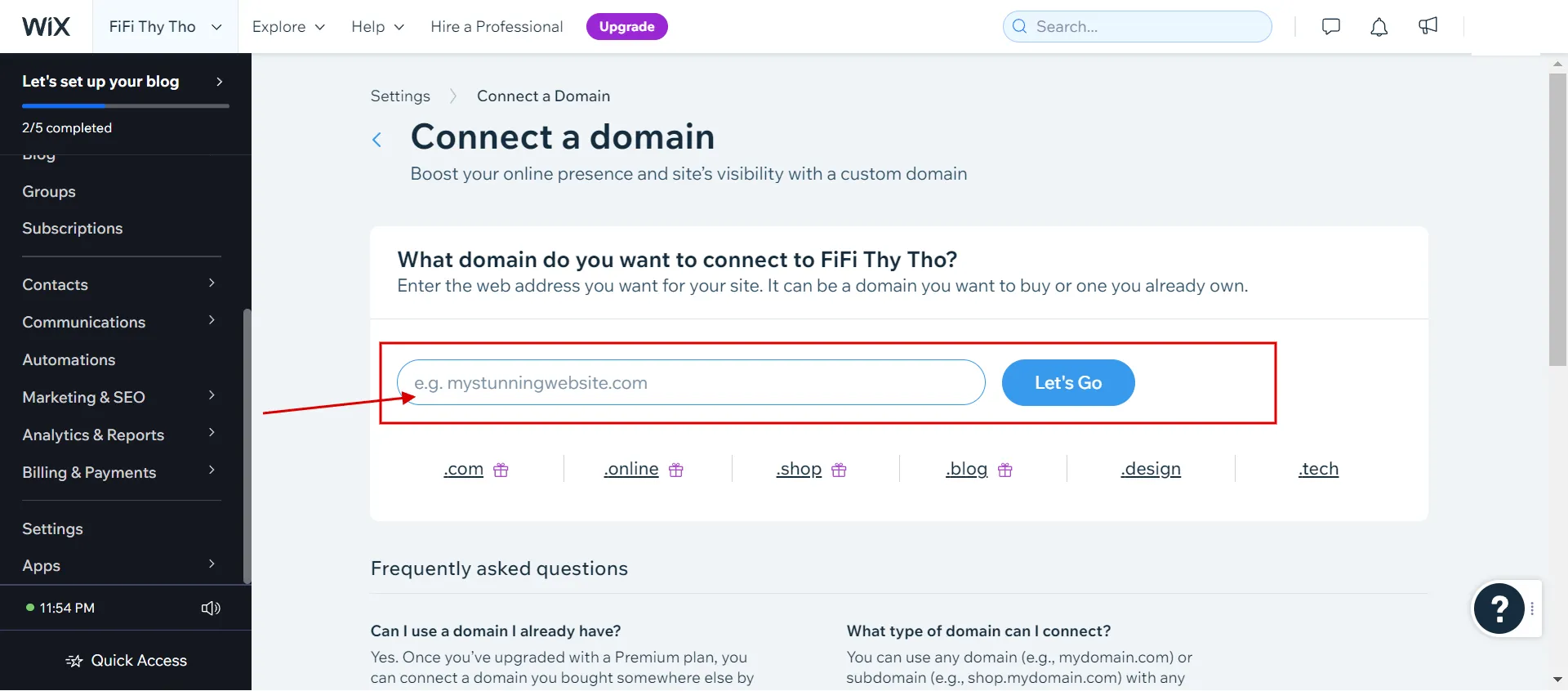 How to change domain on Wix