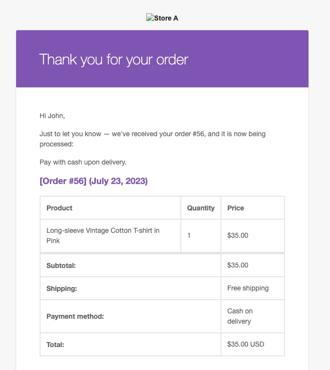 Check the order confirmation email
