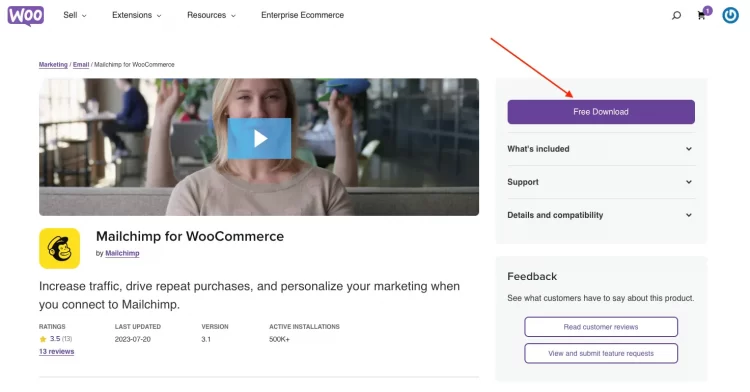Download Mailchimp for WooCommerce plugin