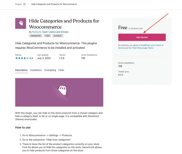 Install and activate WooCommerce Hide Category plugin