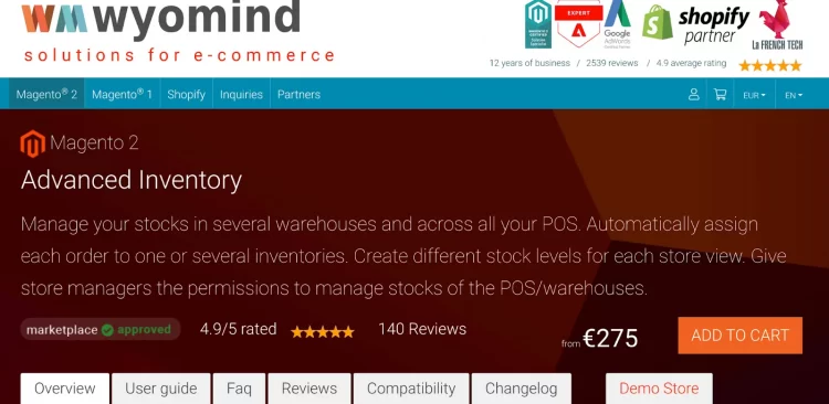 Magento 2 inventory management extension by Wyomind