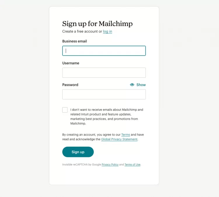 Mailchimp signup dashboard