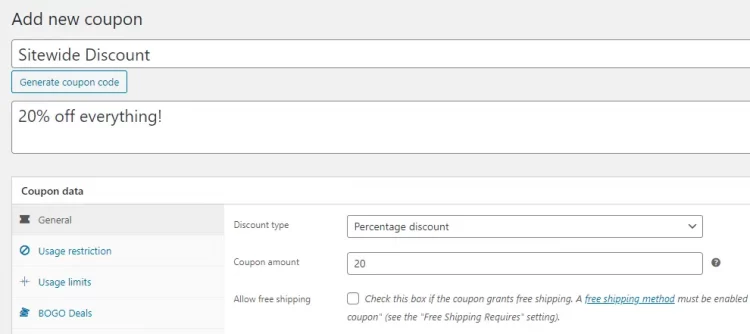 Store-wide coupon in WooCommerce