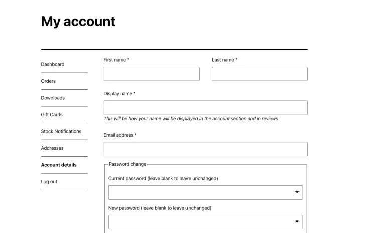 WooCommerce My Account page example