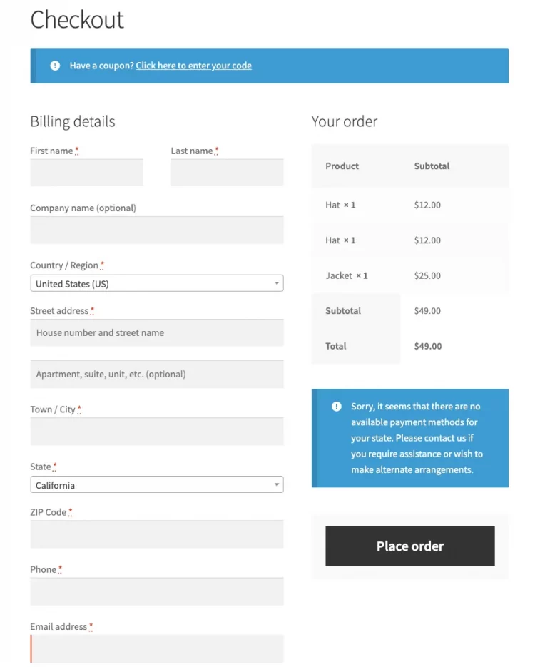 WooCommerce checkout form example