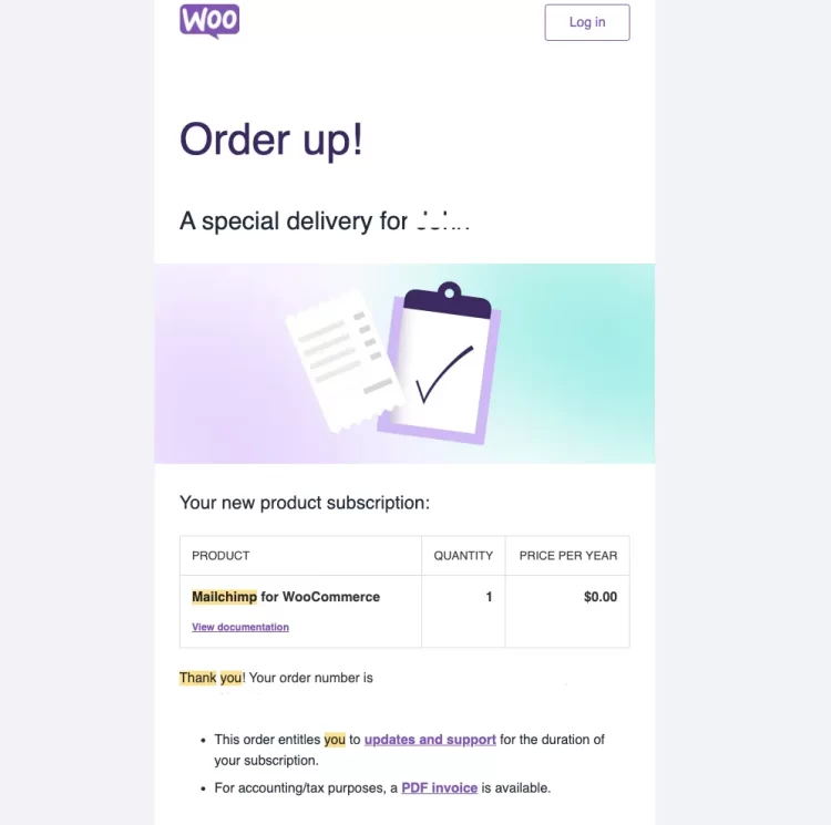 WooCommerce post-purchase email example