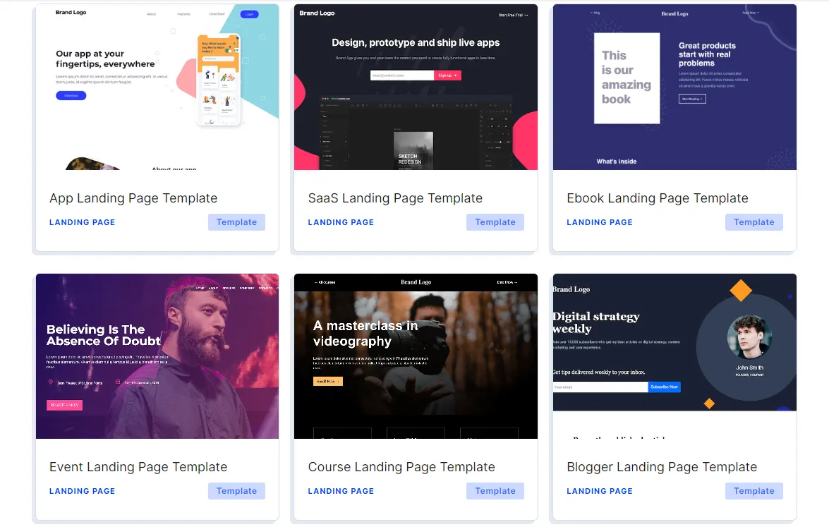 Select a landing page template