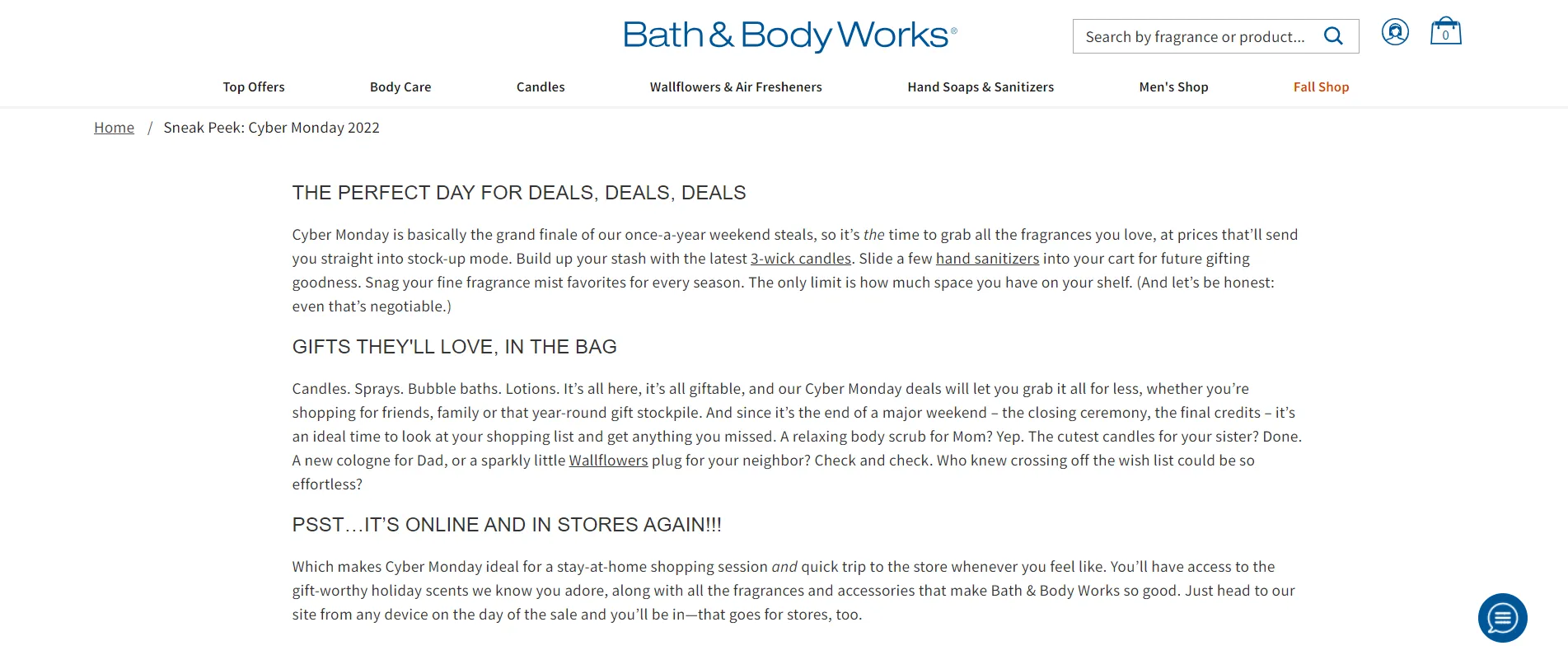 Bath & Body Works Cyber Monday advertising