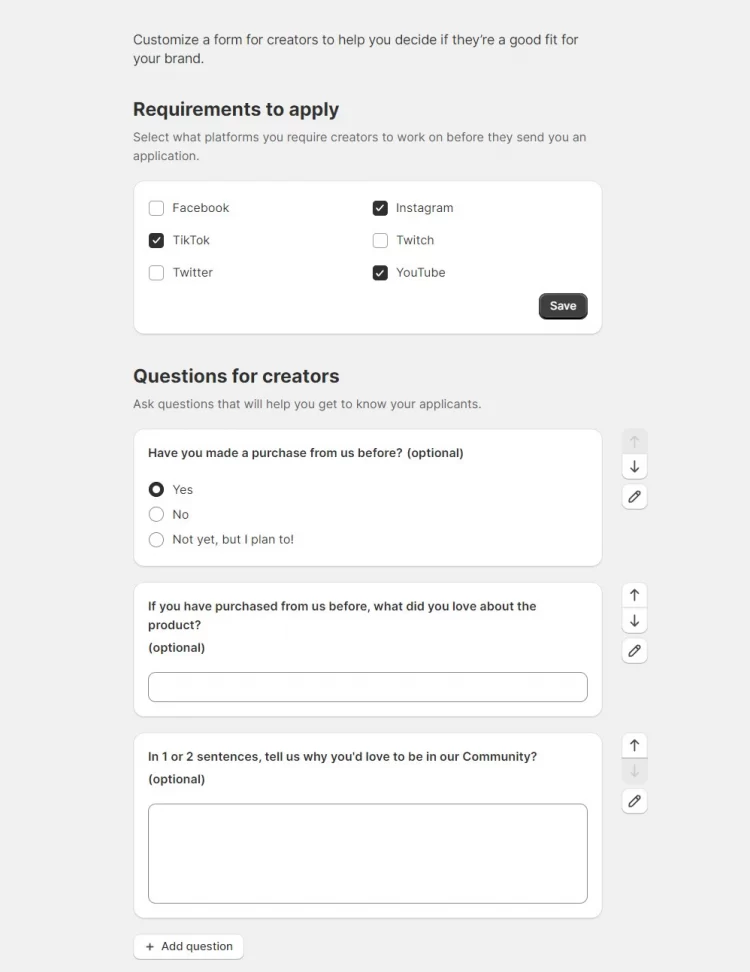 shopify collabs creator form