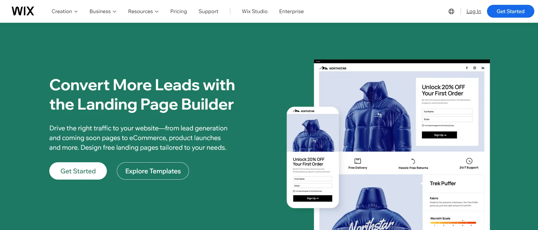 Wix the best free landing page builder