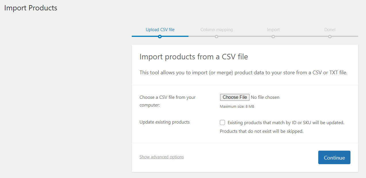 import products to WooCommerce