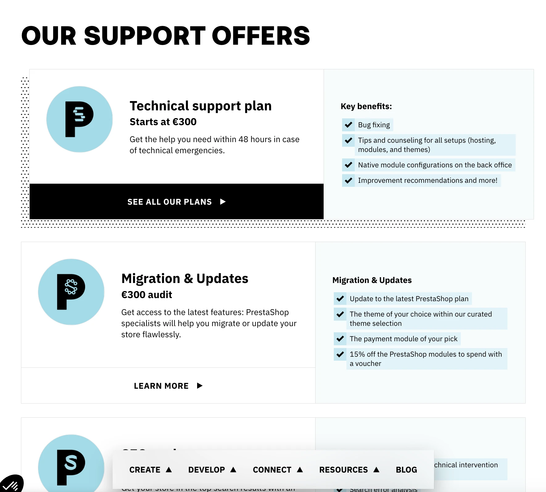 Prestashop support offers