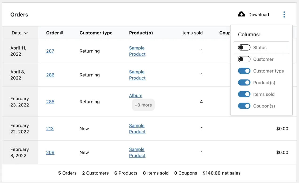 Step 3: Download orders CSV file