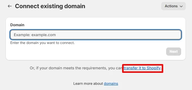 Transfer domain to Shopify 2