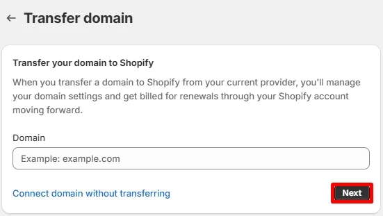 Transfer domain to Shopify 3