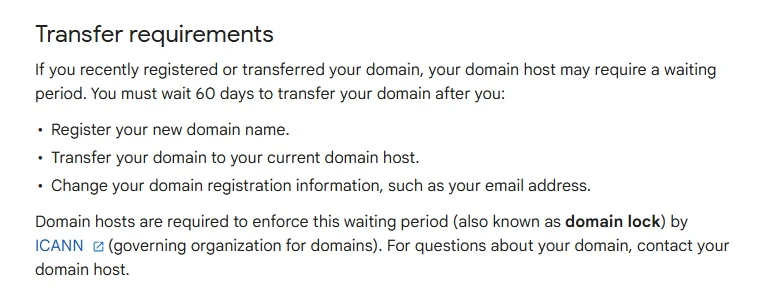 Google domain transfer policy