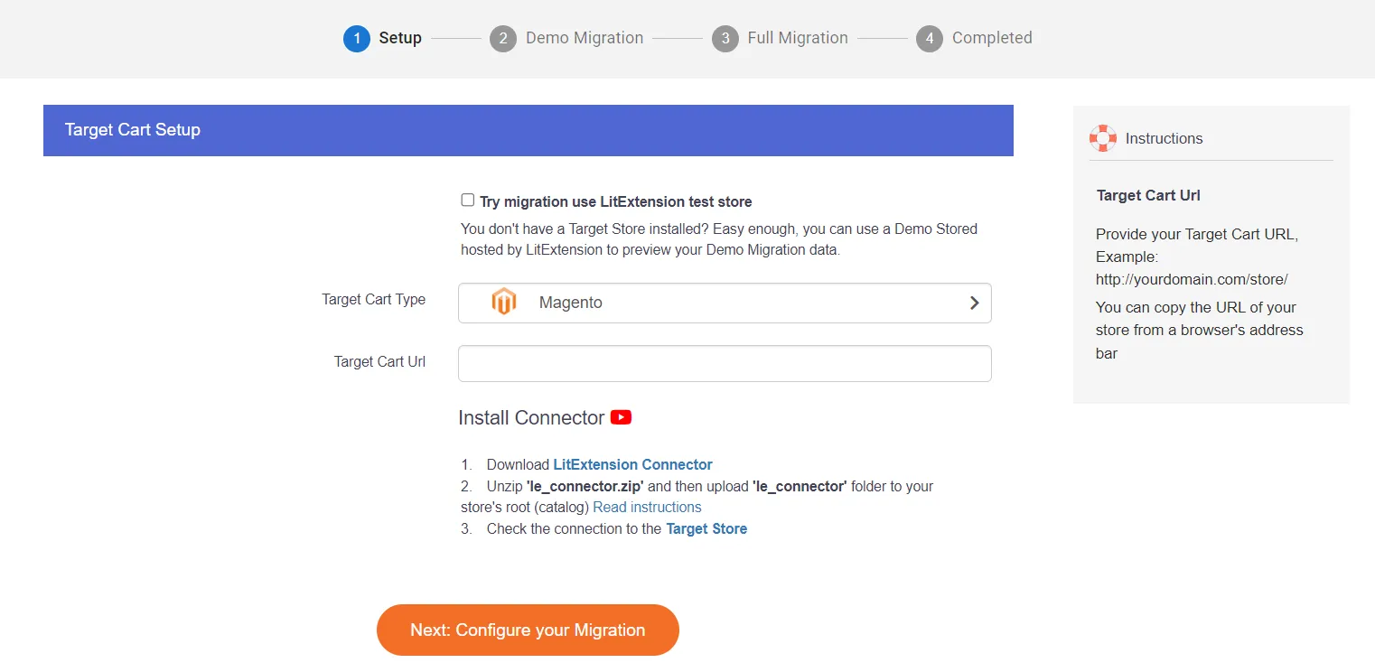 Magento Migration Target Cart