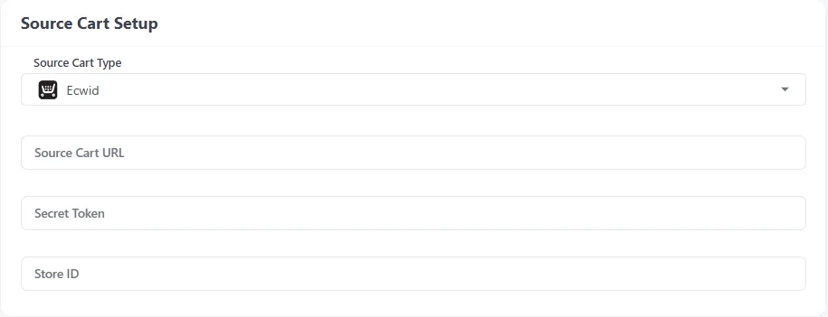 Set up Ecwid as your Source Cart Type