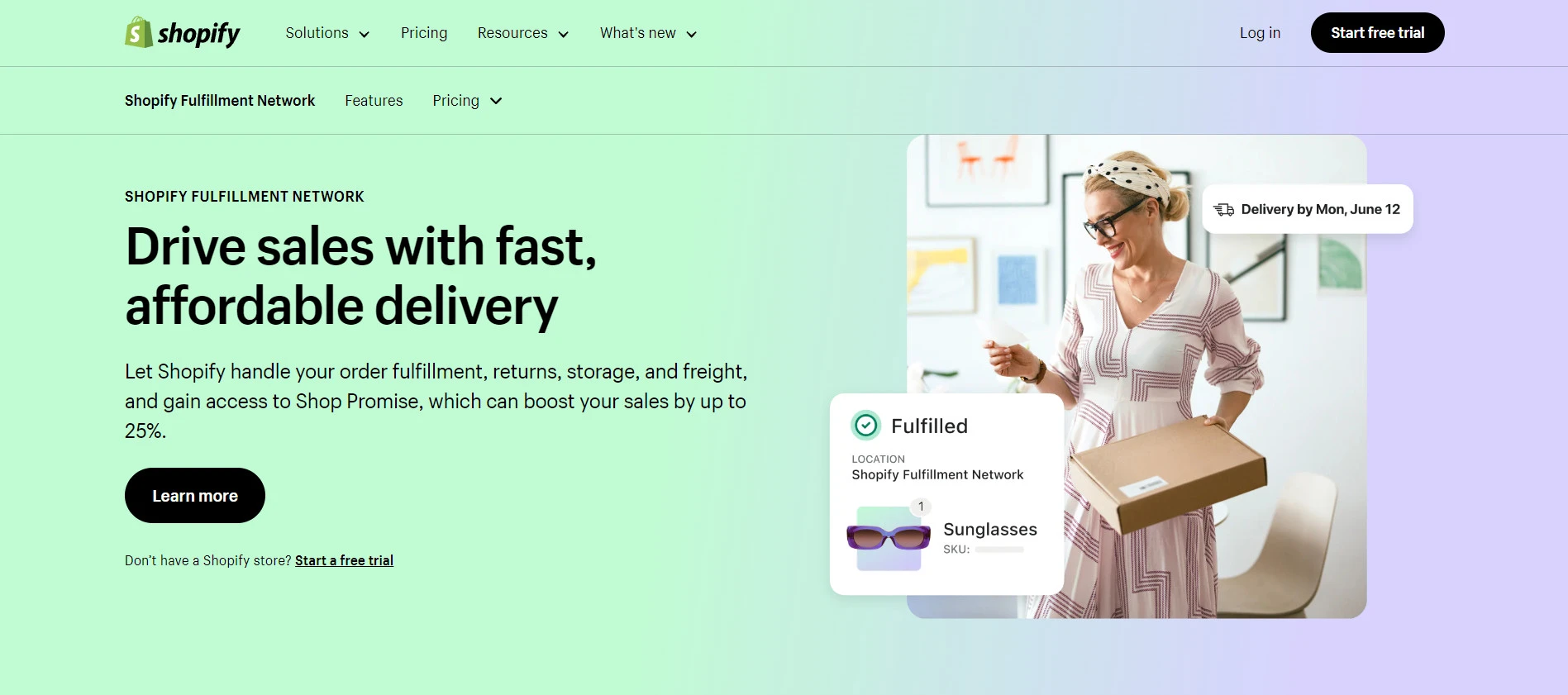 Shopify Fulfillment Network homepage
