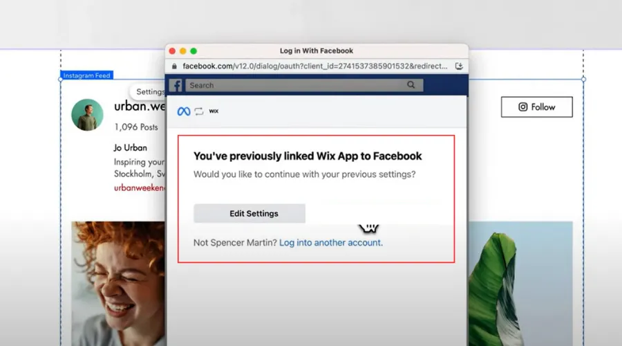 Navigate to a new window to log in to your Facebook account 