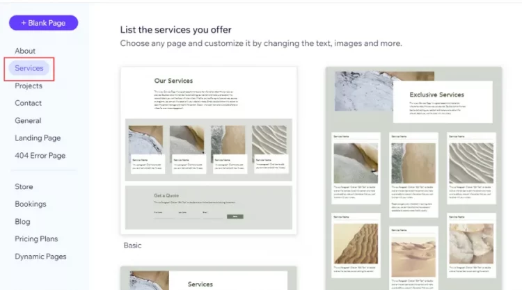 Service page templates on Wix