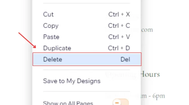 Click Delete on a quick tab