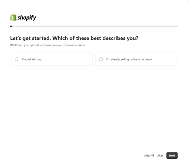 Shopify Sign Up Page
