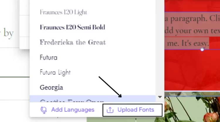 Click the upload fonts in the fonts box