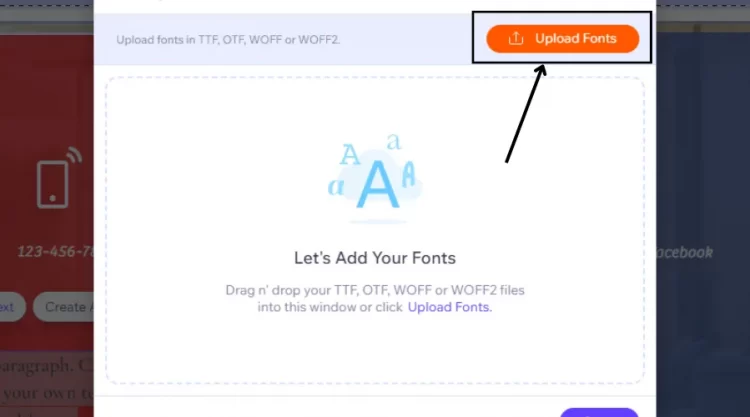 Click Upload Fonts button in the window