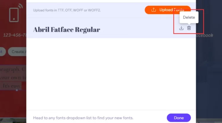 Click the Delete to select a new font file