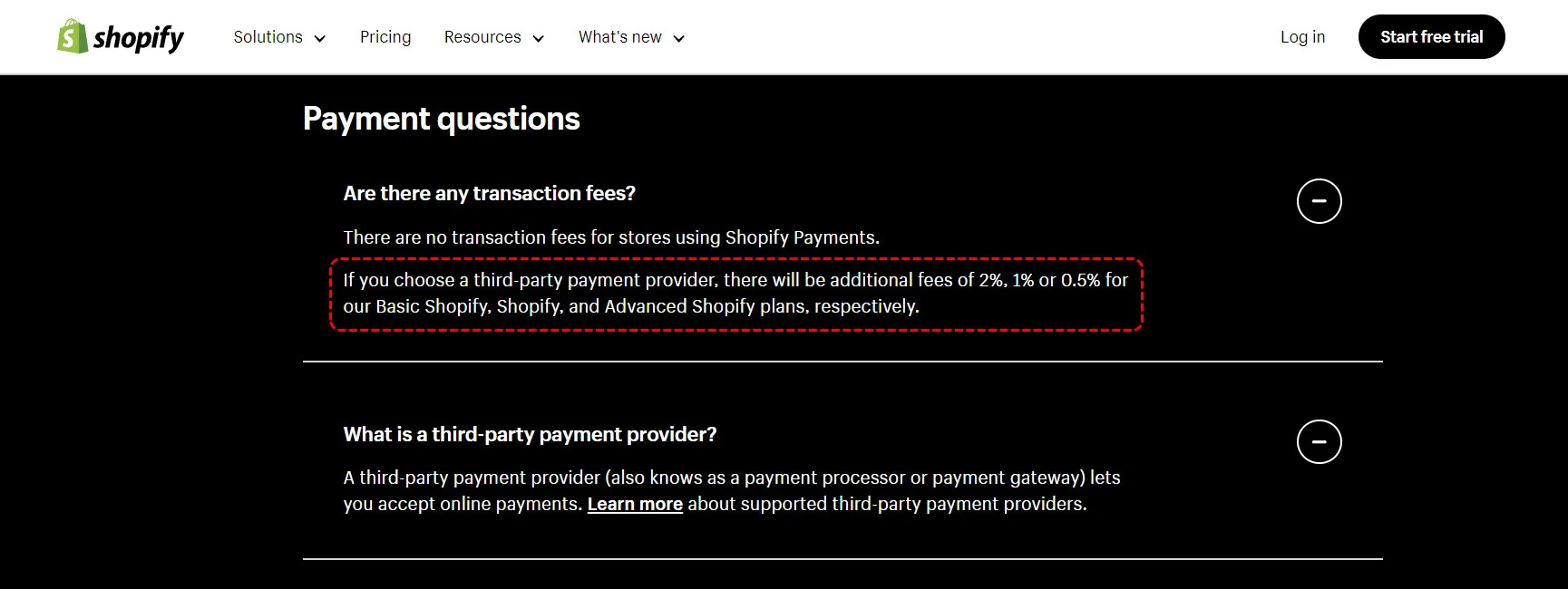 shopify third-party transaction fees for all plans