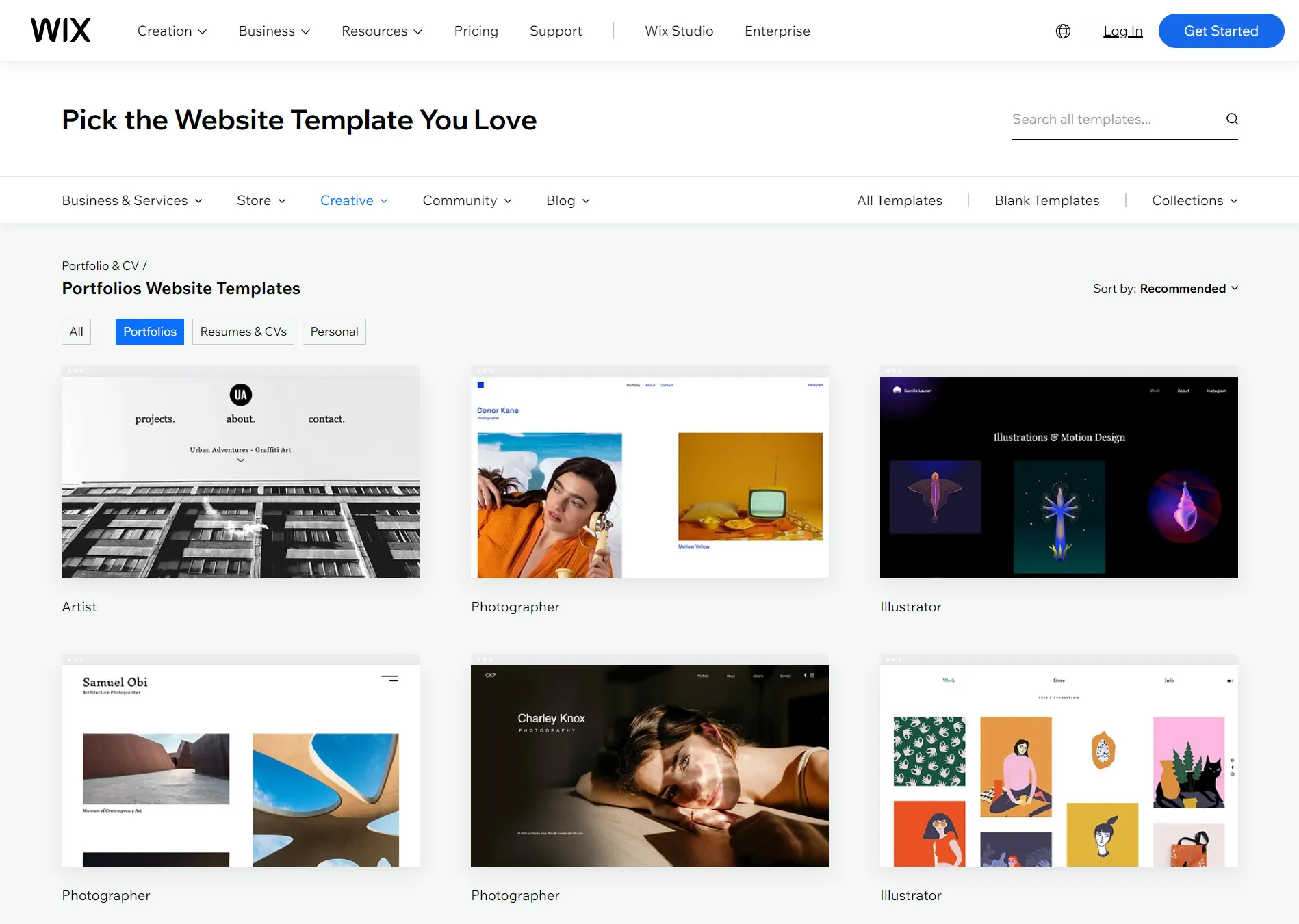 wix personal website templates