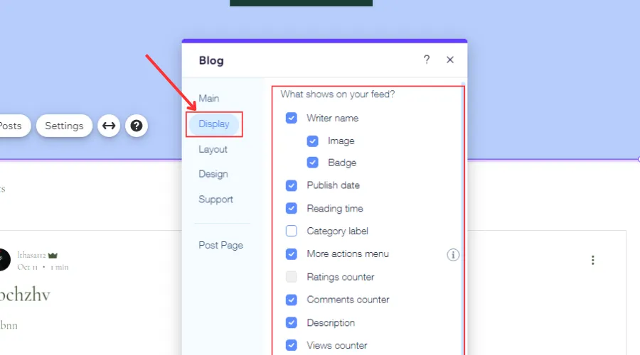 Open Display tab to modify Blog Menu